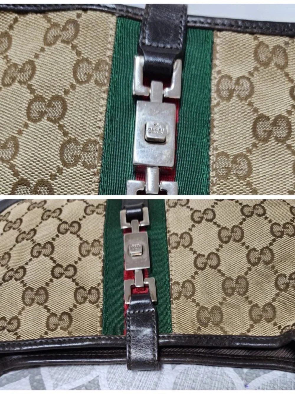 Authentic GUCCI GG Canvas Web Jackie O Bouvier Hobo Bag Brown/Beige